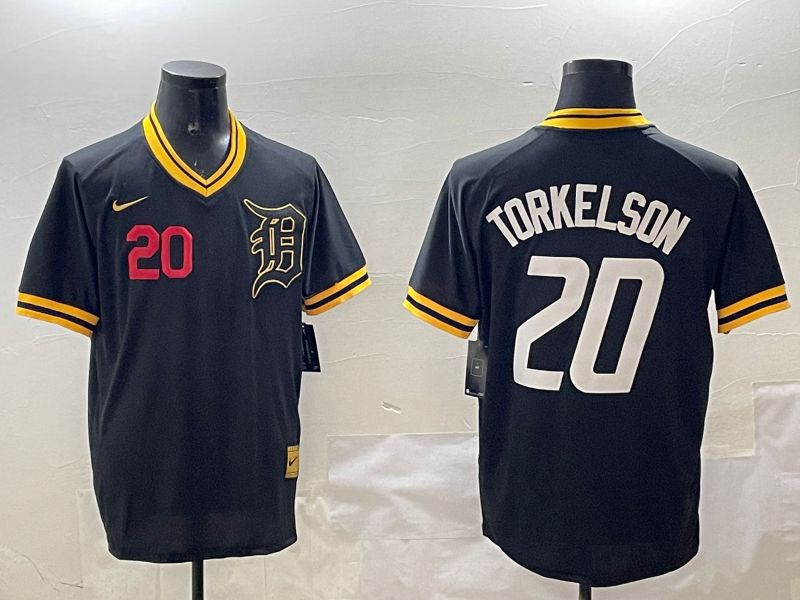 Men Detroit Tigers 20 Torkelaon Black Gold Game 2025 Nike MLB Jersey style 4